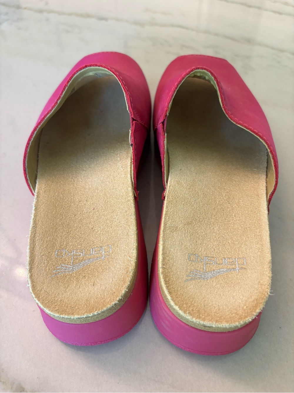 Dansko Hot Pink Rayvn Platform Leather Slides Chunky Peep Toe Size 40/9/9.5 - Picture 5 of 6